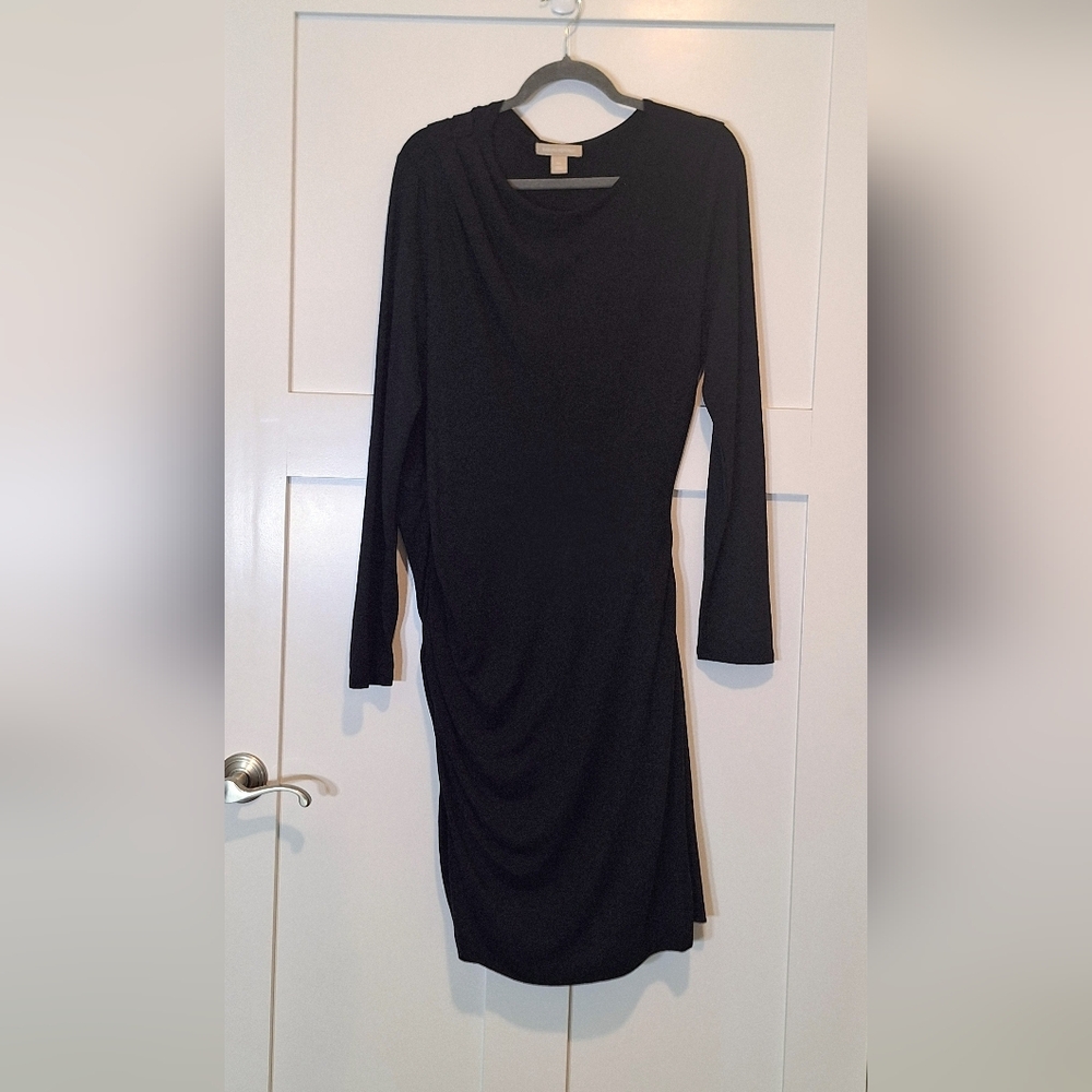 Banana Republic Black Side Ruched Midi Stretch Dress Size XL Long Sleeves